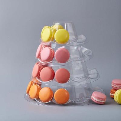 China New Recycled Material Design Food Grade PVC 4 Tiers Cake Display Macaron Tower Stand For Birthday Party Wedding Decoration Tools for sale