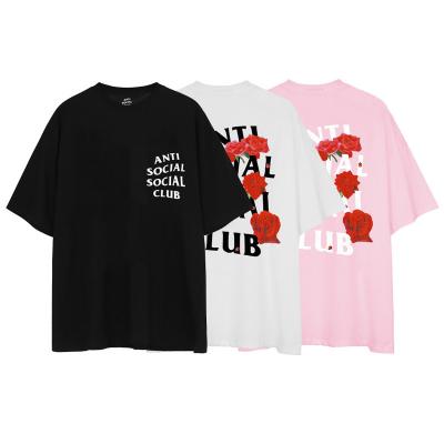 China Rose Flower Printing High Quality Unisex Casual T-shirt Insect Access Anti-wrinkle T-shirt Loose Round Neck T-shirt for sale