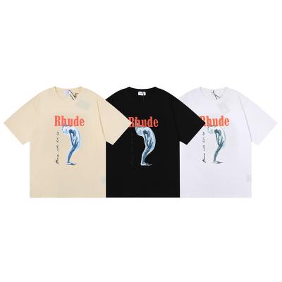 China Anti-pilling 2022 RTS Rhude unisex casual T-shirt with gold help the tortured goddess printing loose sports cotton T-shirt for sale