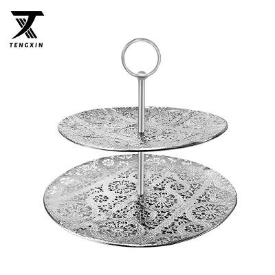 China Art Deco Creative Double-Layer Fruit Cake Stand For Living Room Fructose Afternoon Tea Dessert Dried Metal Plate for sale