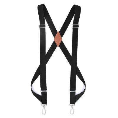 China Adjustable X-back 2.5cm Hook 2 Clips Elastic Straps Unisex Straps Suspenders Black Heavy Duty Trouser Braces for sale