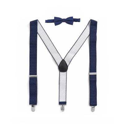 China Hot Sale Fashionable Wedding Y Elastic Dots Suspender Bow Tie Back And Suspender Set For Men 3.5*110cm for sale