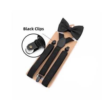 China Wedding Party Elastic Back Fashion Multi Colors Y Black Button Bow Tie Suspenders Set For Men 2.5*110cm for sale