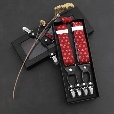 China Wholesale Custom Y-Back Printing Christmas Suspenders 6 Staples Gift Box Elastic Suspenders For Men for sale