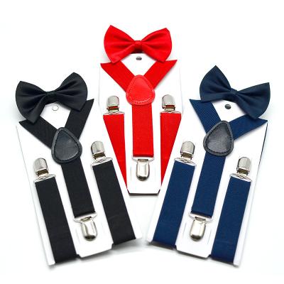 China Wholesale Y-Back Kids Fashion 3 Clips Y-back Elastic Bow Tie Suspenders and Braces Set for sale