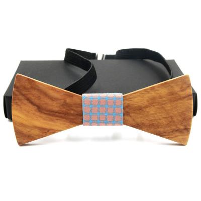 China Retro OEM Banquet Men's Neck Tie Fashionable Elastic Band Neckerchief Wooden Bow Tie for sale