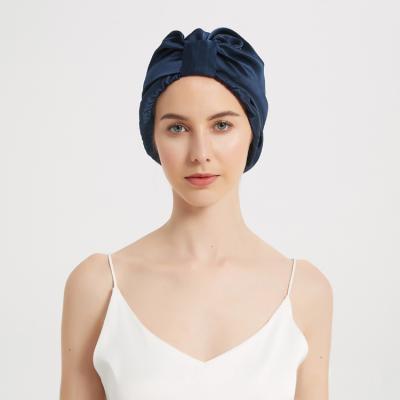 China 16mm Comfortable 100% Real Silk Turban Sleep Hoods Women Wraps Double Layer Hair Hoods With Elastic Band Silk Hoods for sale