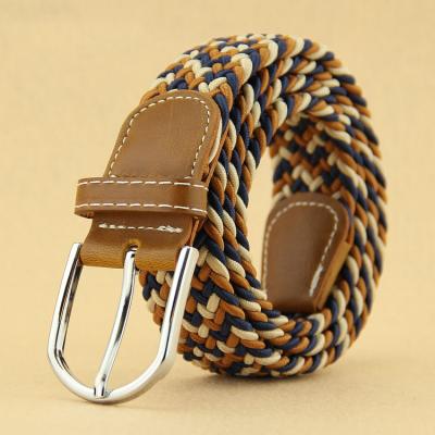 China Pin Buckle Customized Wholesale NO MOQ High Quality Polyester Knitted Elastic Braided Rope Fabric Belt Men for sale