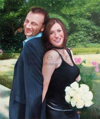 China High Quality Handmade Wedding Realistic Portrait Oil Painting From Photo for sale