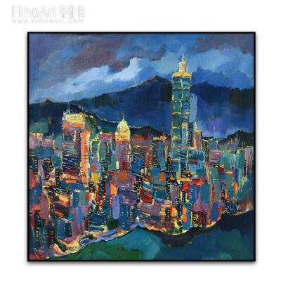 China Hot Oil Medium and Night City View Handmade Oil Painting for sale