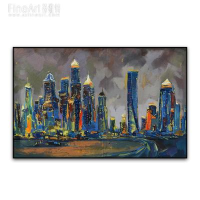 China Hot Selling Thick Oil Painting Abstract Night City Texture for sale