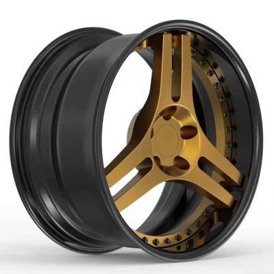 China A6061-T6 Car Accessories 2022 Black Brushed Gold 3 Spoke Alloy Rim 139.7 Aluminum Alloy 1143 Wheels 18 5x112 For VW for sale