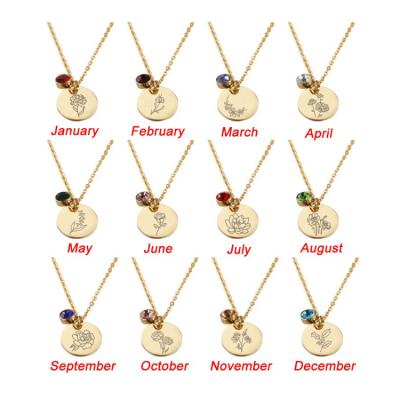 China 2022 FASHIONABLE Customization Necklace Stainless Steel Birth Month Flower Necklace Personalized Birthstone Necklace For Women for sale