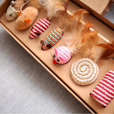 China Wholesale 8pcs/set Bluk Stocked Catnip Mouse Feather Scratcher Toys For Cats for sale