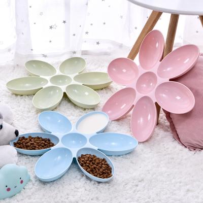 China New Design Automatic 6 in 1 Pet Bowls Dog Puppy Cat Water Feeding Bowl Healthy Diet Flower Shaped Dish for sale