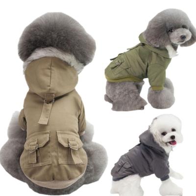 China Fashion Ropa De Mascotas Fur Hoodie Thicken Double Pocket Industrial Style Dog Jacket Coat Suit Winter Warm Dog Clothes for sale