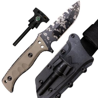 China Sharpness Cool High Quality Multifunctional Military Knife Hunting Survival D2 Carbon Steel Blade Sheath Fire Starter Compass Whistle for sale