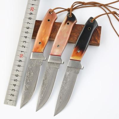 China Large Sharpness Russia Hunting Knife Damascus Steel Fixed Blade Peeling Survival Outdoor Tactical Knife for sale