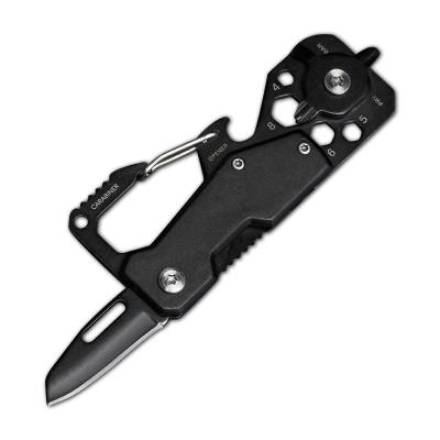 China Non-variable 10 in 1 EDC Carabineer Multi Tools Pocket Knife Universal Main Chain Stainless Steel Card Black Outdoor Knife for sale