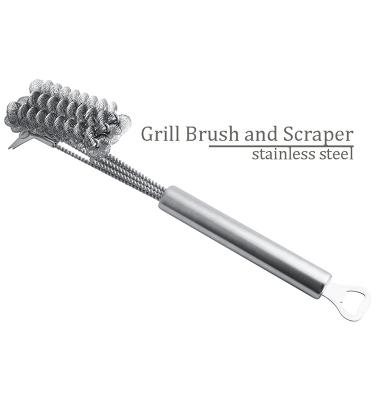 China NK-1007 Easily Cleaned BBQ Grill Brush Stiffen Stainless Steel Free 4 Headed Barbecue Grill Brush and Scraper for sale