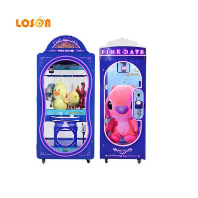 China Temper glass Hot pink date gift plush doll crane toy arcade parts coin operated vending claw game machine for sale for sale