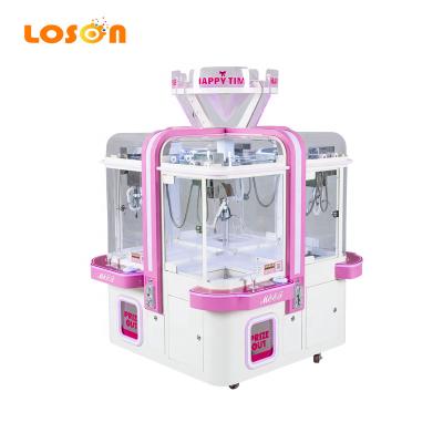 China Temper glass Diamond four in one gift toy vending crane 2 4 player plush doll arcade claw game coin operated machine for sale