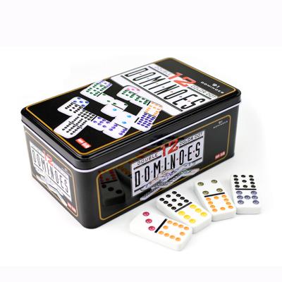 China Custom Melamine Plastics Double Domino 12 Game Set In Tin Box for sale