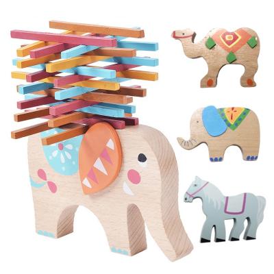 China Educational Montessori Action Ability Baby Toys Kids Camel Horse Elephant Wooden Blocks Montessori Balance Toys Game for sale