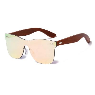 China Hot Selling Rimless Custom Made Wooden Sunglasses Rivet Pink Mirror Lens Fashion Sun Glasses for sale