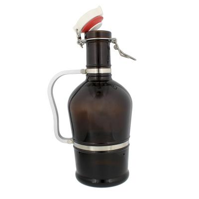 China 2L/2.5L Beverage Craft Glass Beer Bottle With Stainless Steel Beer Bottle Holder for sale