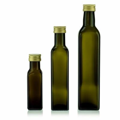 China Dark Green Food and Amber Color Fancy Olive Oil Glass Bottle with Screw Top for sale