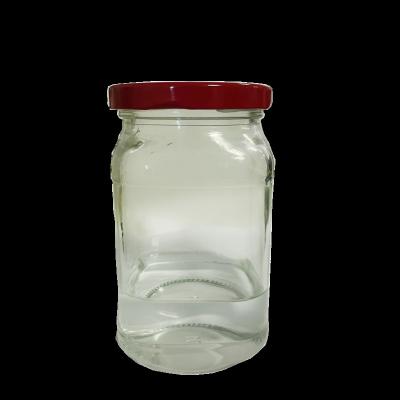 China 370ml Food Grade Heatable Clear Carved Glass Mason Jar For Pickles for sale