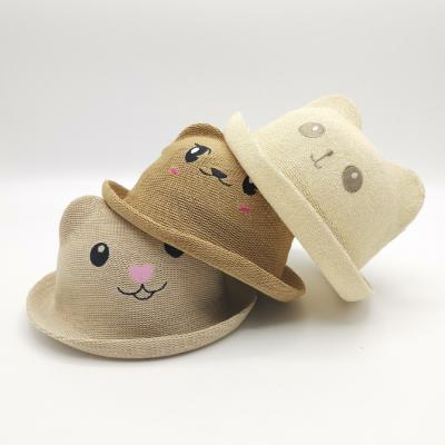 China 100% Eco-friendly Summer Kids Straw Beach Hats Cat Face Straw Hats for sale