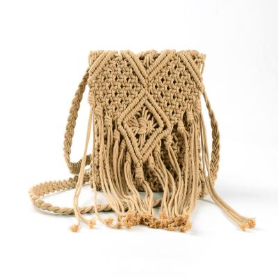 China Handmade Fashion Crochet Cotton Rope Handbag Straw Beach Bags for sale