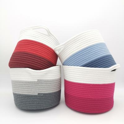 China Sustainable Woven Rope Basket With Handles Cotton Storage Basket For Towels Covering Toys for sale