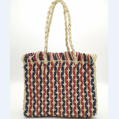 China 100% Eco-friendly Woman Fringed Striped Paper Straw Hand-woven Tote Bags for sale