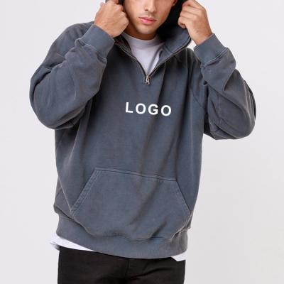 China Breathable Men Customized White Gray 100%cotton Plus Size Pullover Heavy Duty Zipper Pullover Plain Plain Quarter Hoodie for sale