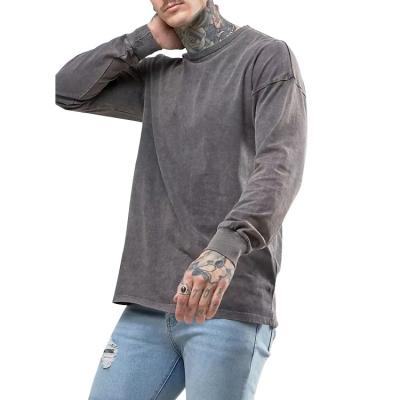 China Factory Wholesale Custom Oversized Anti-Wrinkle Mens Long Sleeve Vintage Acid Washed T-Shirts for sale