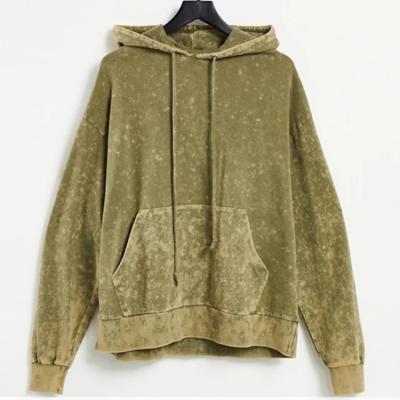 China Viable Custom Oversized Long Sleeve Sweatshirt Streetwear Dyed Olive Green Men Vintage Casual Hoodies for sale