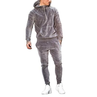 China New Plain Breathable Elegant Loose Cotton Velvet Sweatsuit Custom Made OEM Velor Tracksuit Men for sale