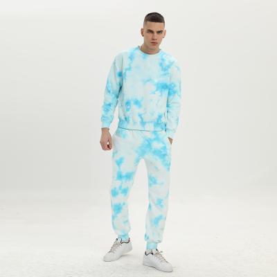 China Cotton Breathable Custom Vintage Logo Oversized Elastic Tracksuits Washed Tie Dye Tracker Mens Unisex Sweatsuits Sets Sweatsuits for sale