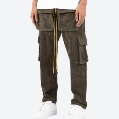 China Wholesale Anti-Wrinkle Solid Color Men's Casual Cotton Loose Fit Overall Trousers Corduroy Cargo Pants for sale