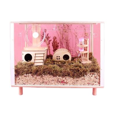 China Breathable Factory Boarded Transparent Acrylic Wooden Hamster Cage Set for sale