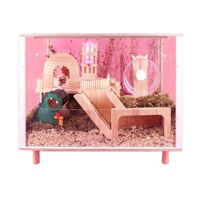 China Breathable Factory Boarded Transparent Acrylic Wooden Hamster Cage Set for sale