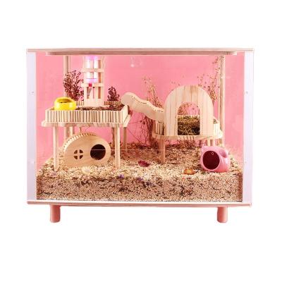 China Breathable Factory Boarded Transparent Acrylic Wooden Hamster Cage Set for sale