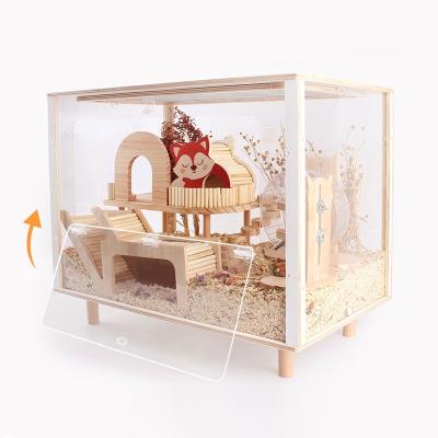 China Customization Hamster Breathable Transparent Acrylic Cage Cage Solid Wood for sale