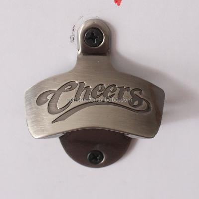 China Antique Novelty Nickel Debossed Zinc Alloy Stocked Logo ENCOURAGES Wall Mount Bottle Opener for sale