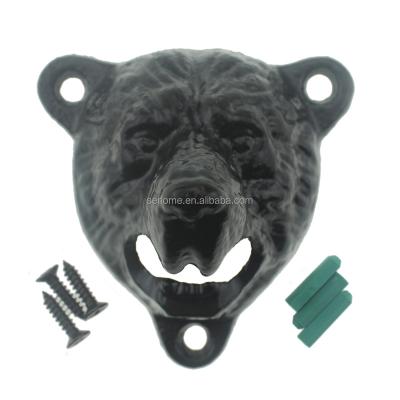 China Unique Black Metal Wall Mounted Bear Beer Bottle Opener Sustainable for sale