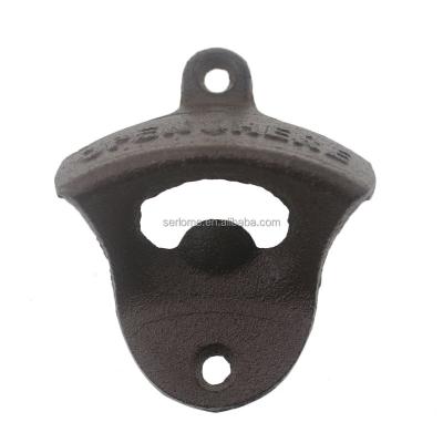 China Sustainable Farmhouse Style Rustic Cast Iron OPEN HERE Vintage Wall Mounted Stationary Bottle Opener for sale