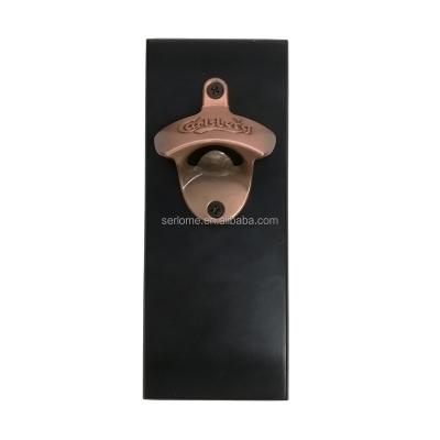 China Wall Mount Square Wooden Copper Strong Magnetic Hat Cap Catcher Antique Bottle Opener for sale